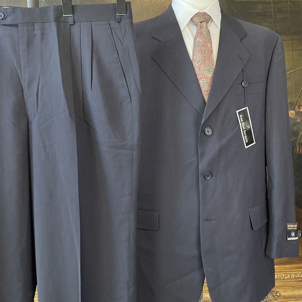 NWT VTG Jean-Paul Germain 44L 2 Piece Black Super 90's Wool 3 Button Suit - Picture 1 of 15